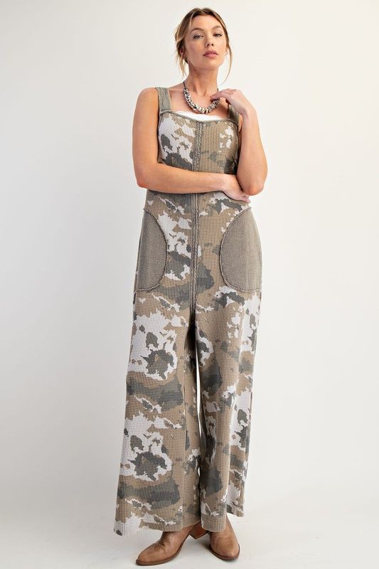 Camouflage Printed Thermal Washed Jumpsuit By Easel