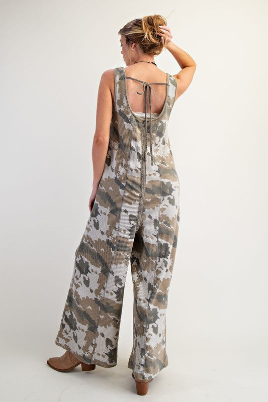 Camouflage Printed Thermal Washed Jumpsuit By Easel