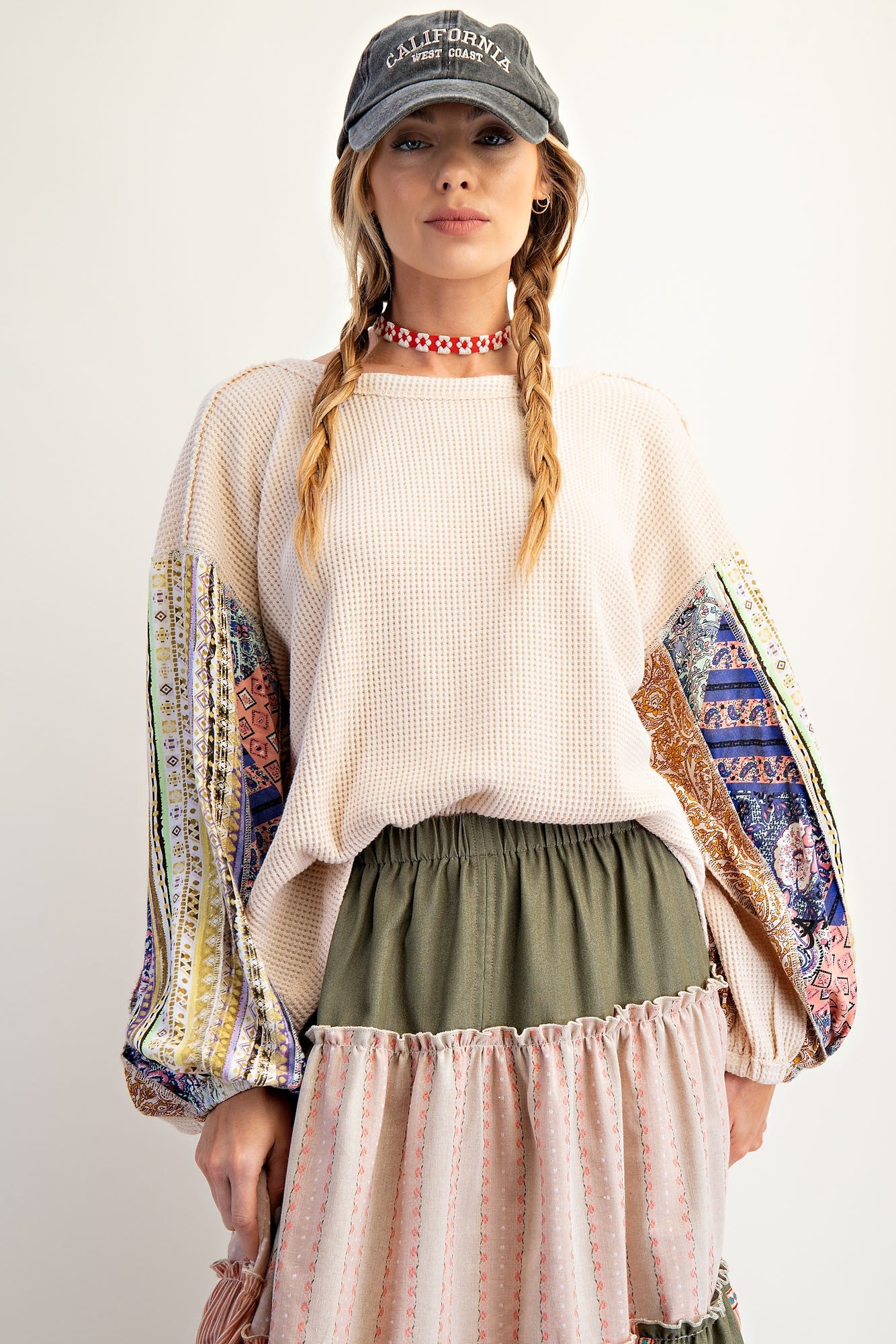 Mix Print Washed Thermal Pullover By Easel