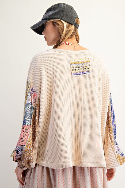 Mix Print Washed Thermal Pullover By Easel