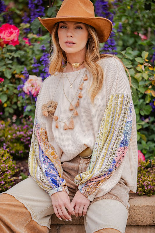 Mix Print Washed Thermal Pullover By Easel