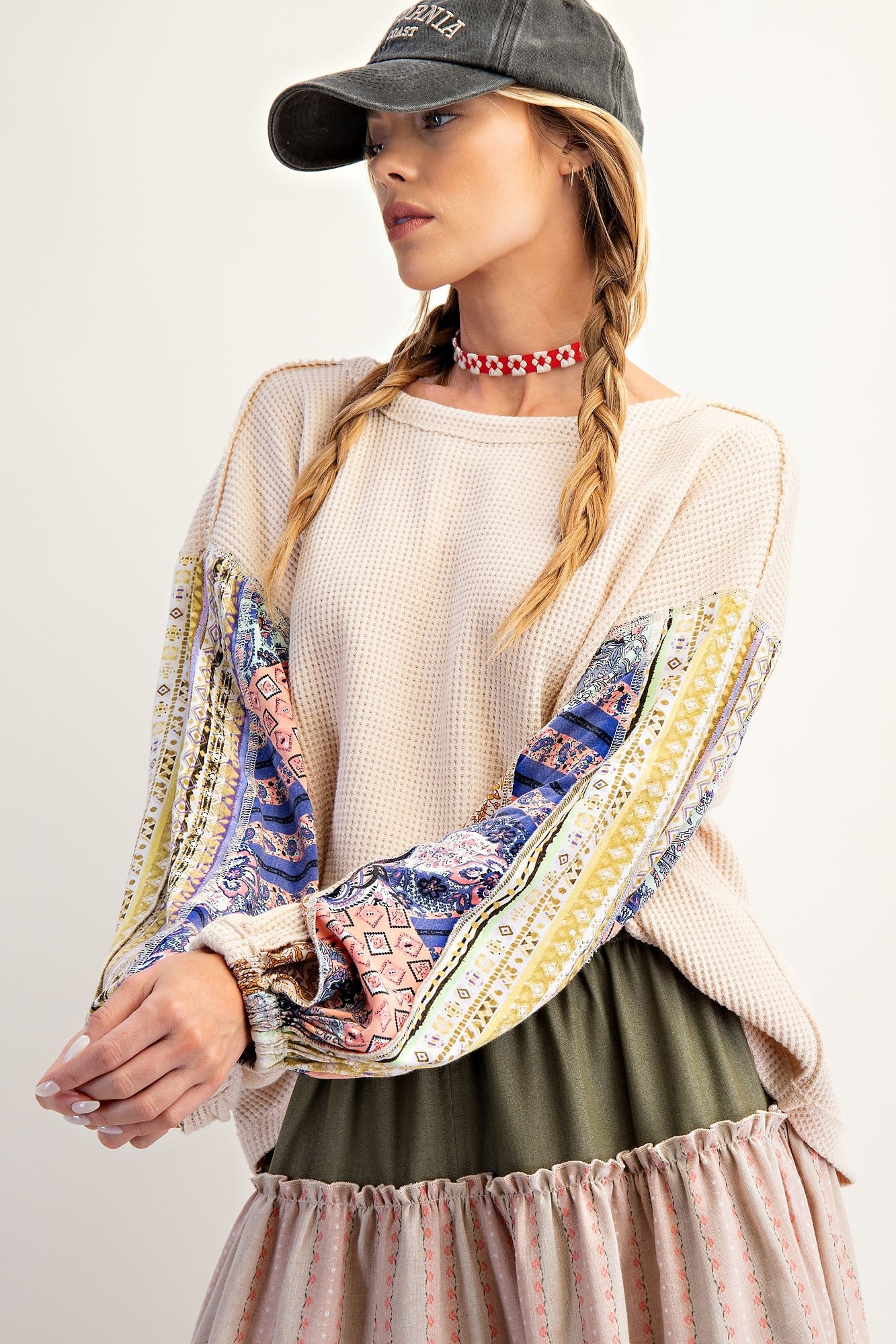 Mix Print Washed Thermal Pullover By Easel