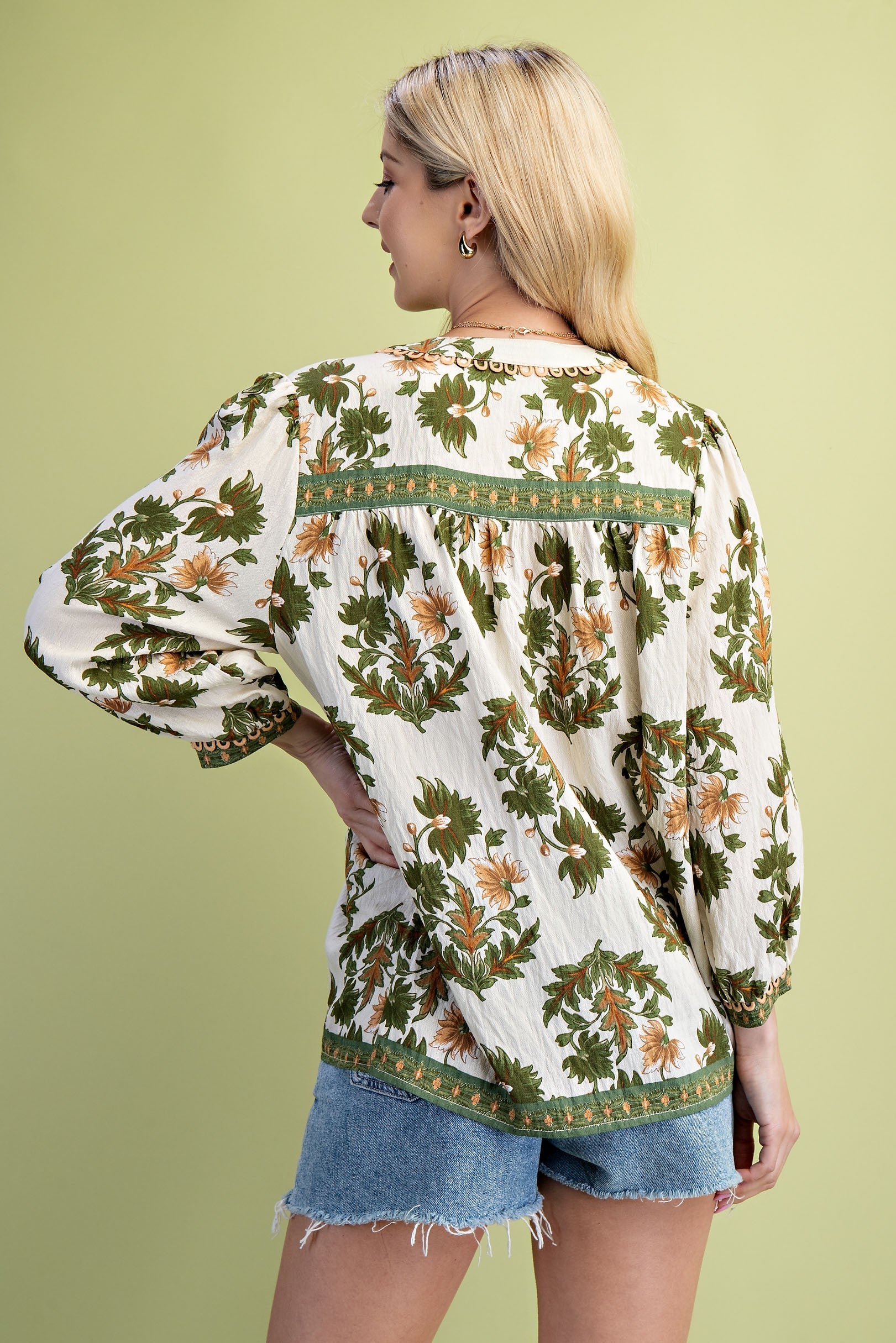 Floral Fall Print 3/4 Length Sleeve Blouse By Gigio