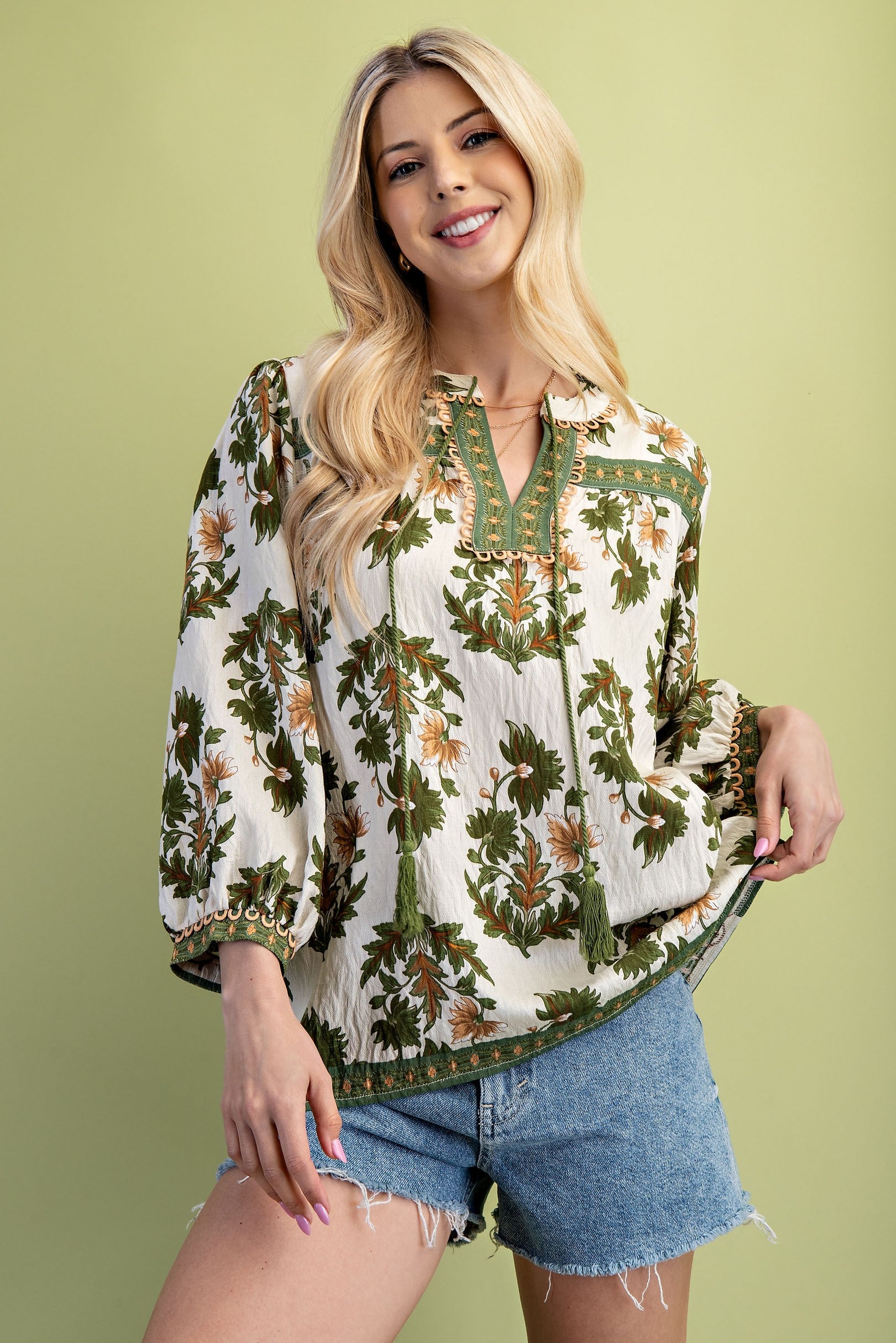 Floral Fall Print 3/4 Length Sleeve Blouse By Gigio