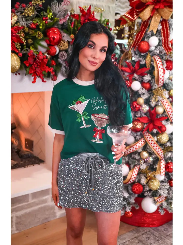 Holiday Spirit Sequin Embroidered Tee