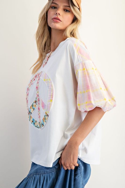 Peace Patch Front Knit Top By Easel