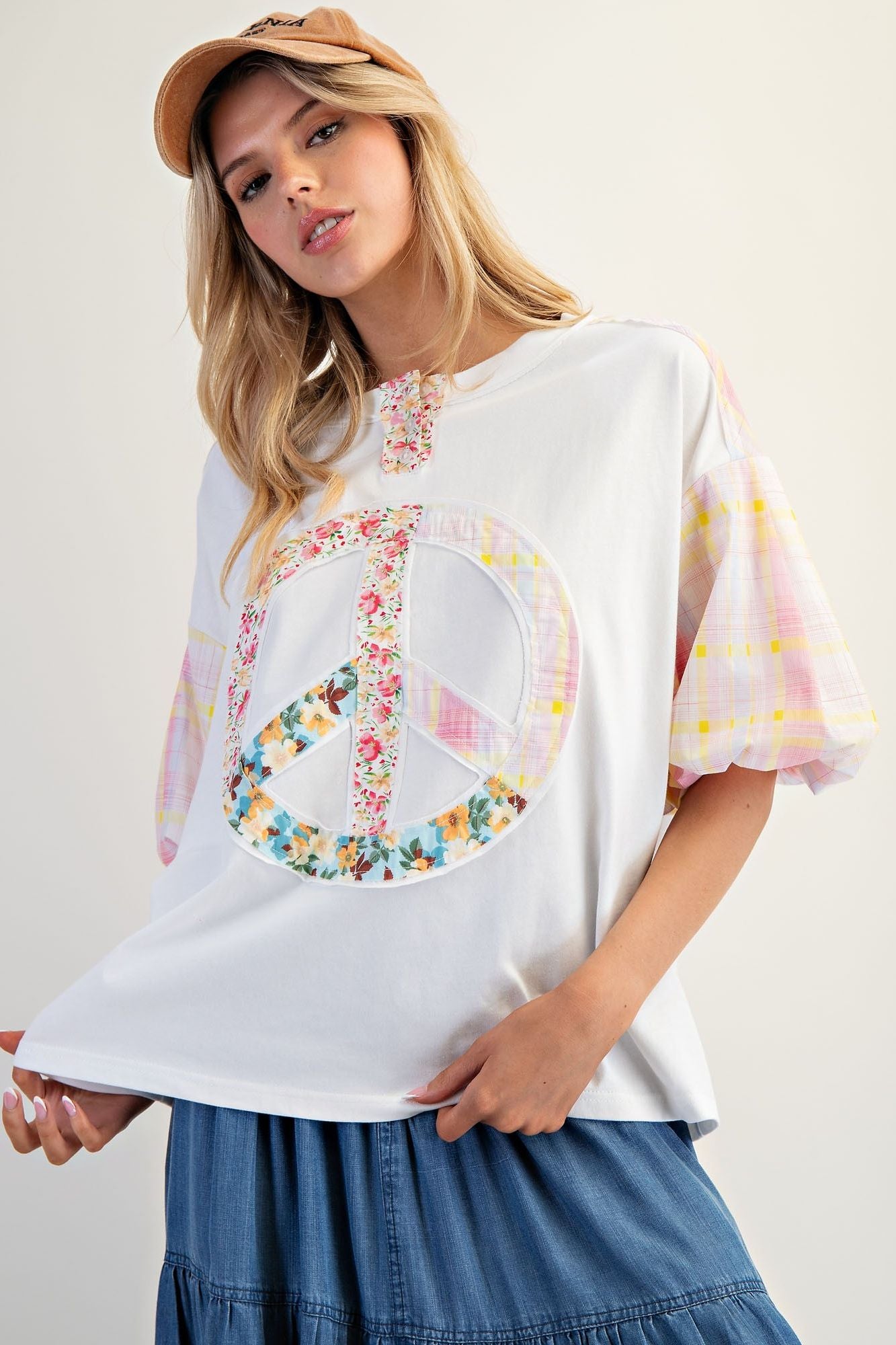 Peace Patch Front Knit Top By Easel