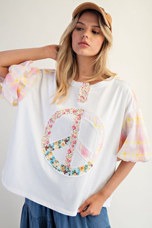 Peace Patch Front Knit Top By Easel