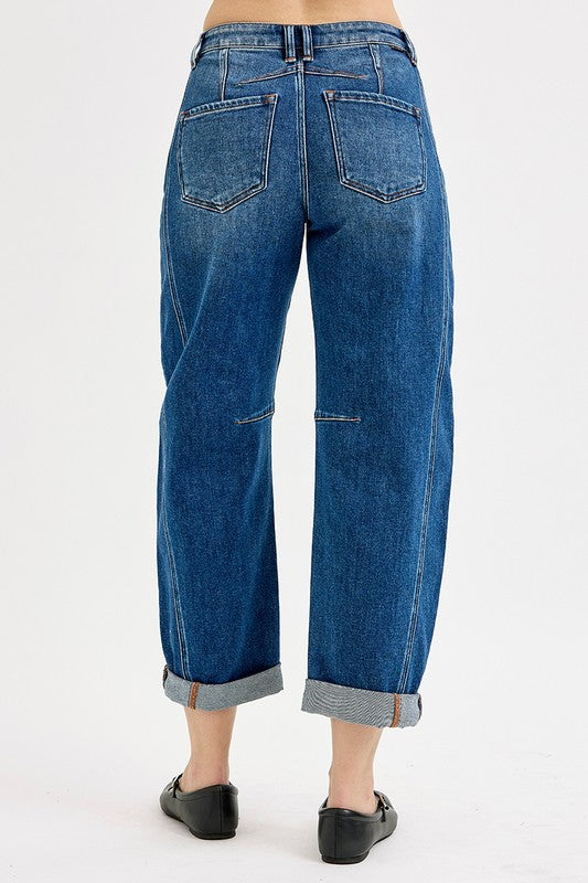 High Rise Boyfriend Cuffed Barrel Jeans By Risen