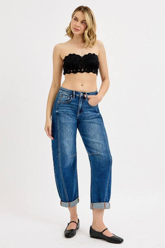 High Rise Boyfriend Cuffed Barrel Jeans By Risen