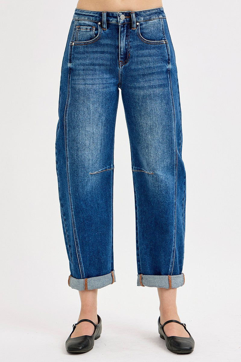 High Rise Boyfriend Cuffed Barrel Jeans By Risen