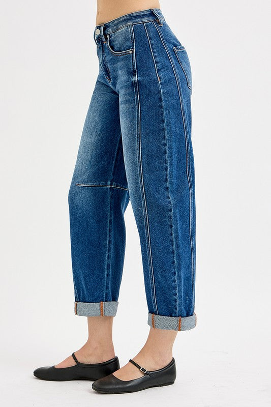 High Rise Boyfriend Cuffed Barrel Jeans By Risen