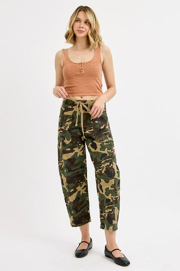 Mid Rise Barrel Slung Camo Pants By Risen