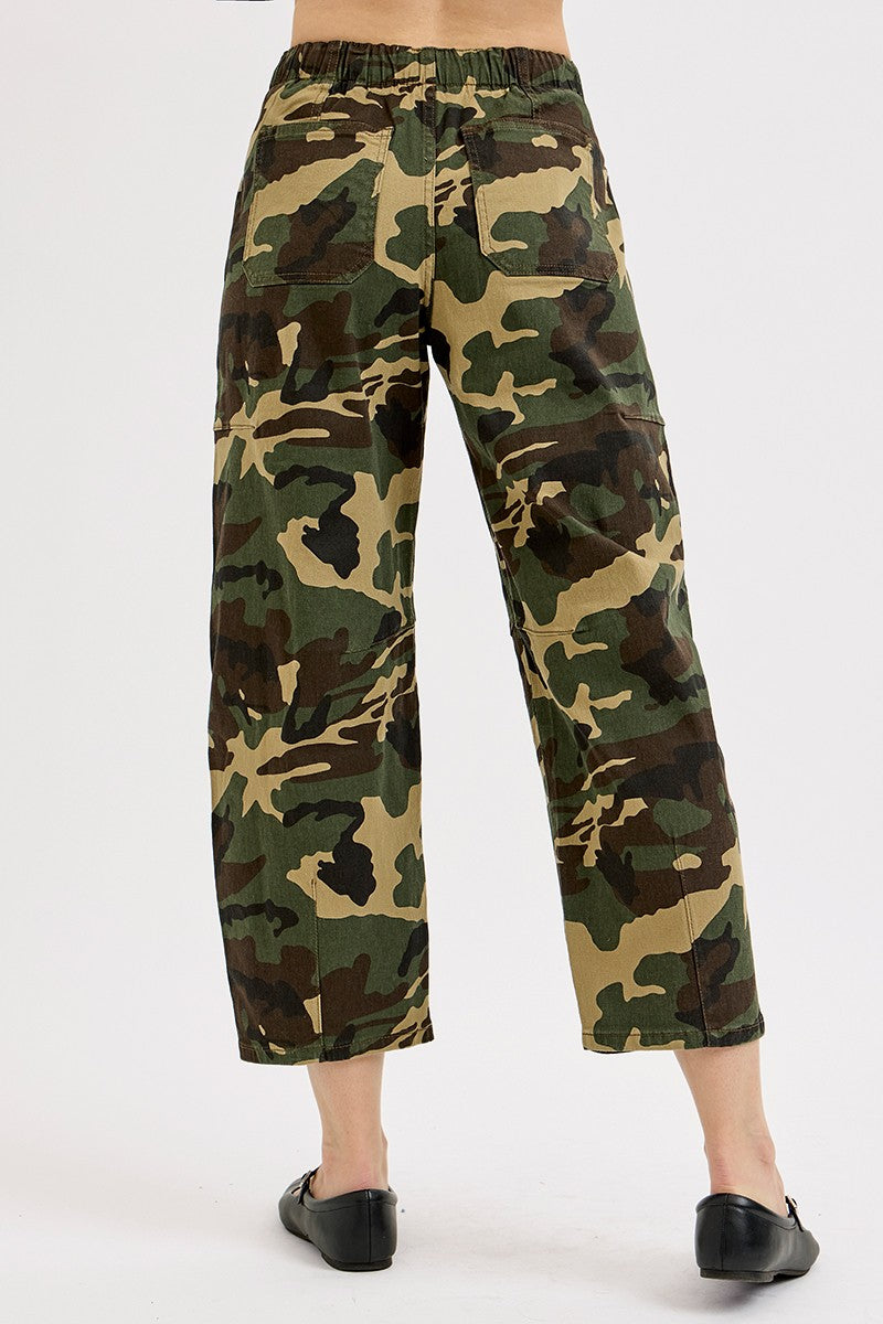 Mid Rise Barrel Slung Camo Pants By Risen