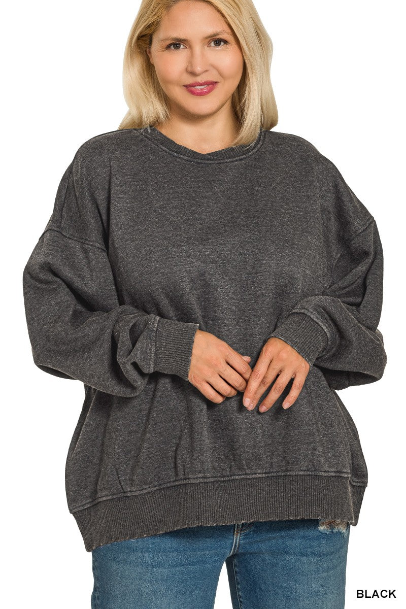 Acid Wash Oversized Fleece Pullover By Zenana