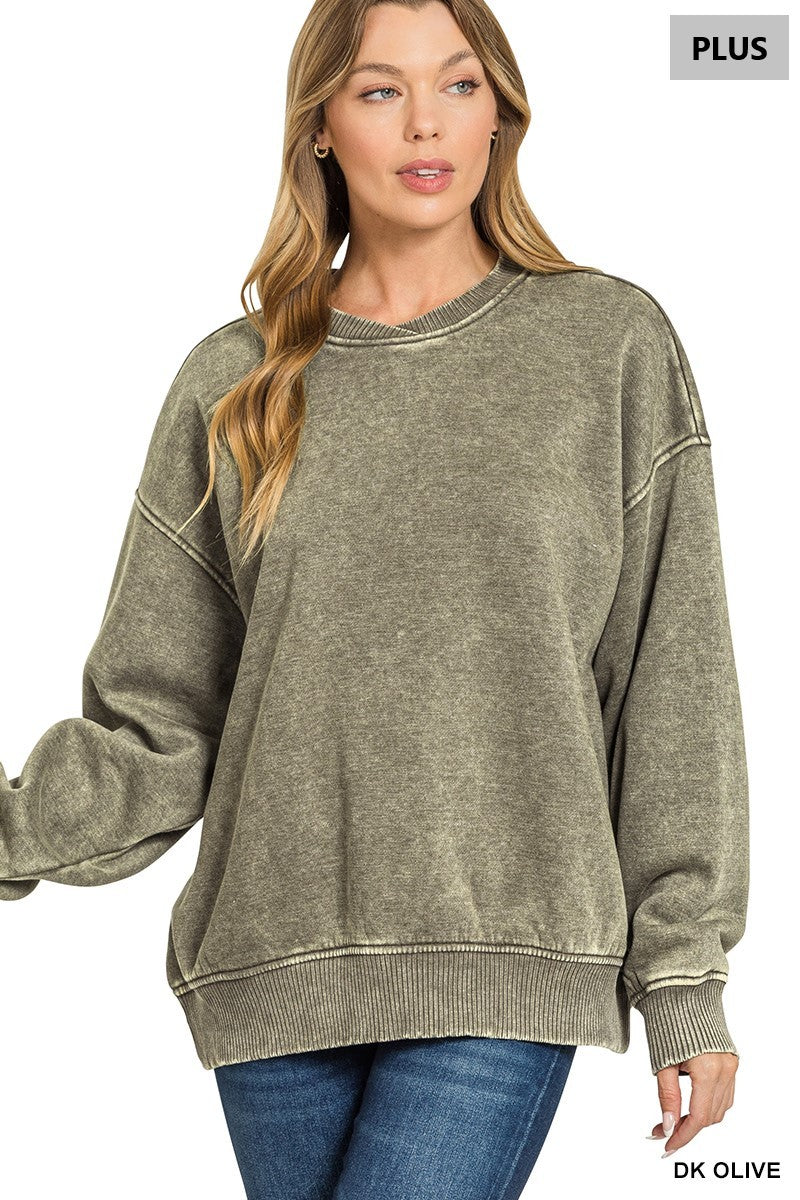 Acid Wash Oversized Fleece Pullover By Zenana