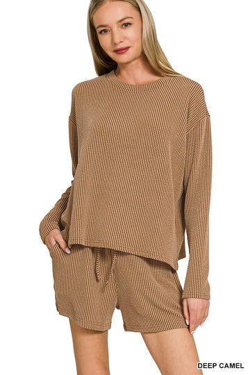 Raised Rib Long Sleeve Tee & Shorts Set By Zenana
