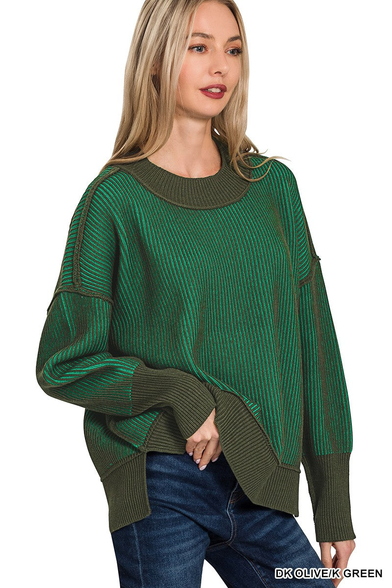 Exposed Seam Two Tone Sweater By Zenana