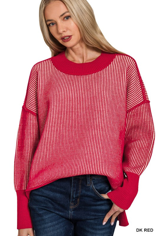Exposed Seam Two Tone Sweater By Zenana