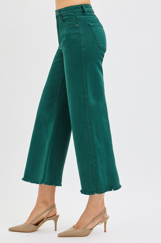 H Green Tummy Control High Rise Crop Wide Pants By Risen