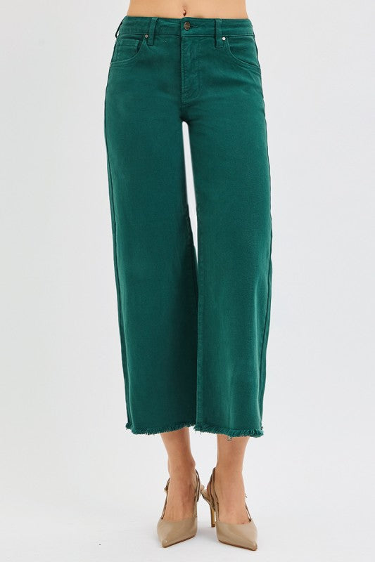 H Green Tummy Control High Rise Crop Wide Pants By Risen