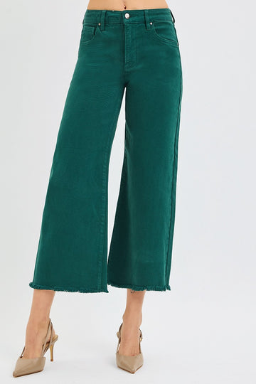 H Green Tummy Control High Rise Crop Wide Pants By Risen