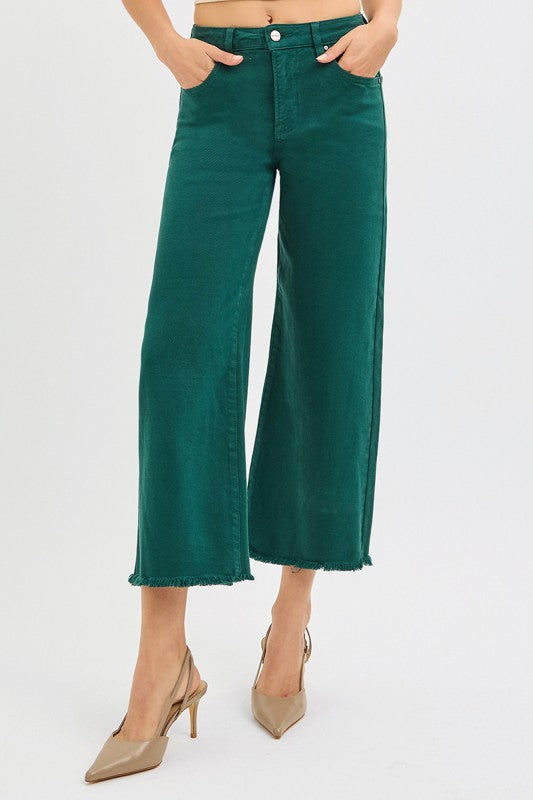 H Green Tummy Control High Rise Crop Wide Pants By Risen