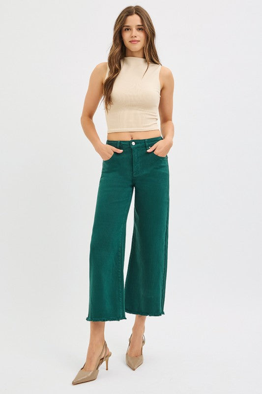 H Green Tummy Control High Rise Crop Wide Pants By Risen