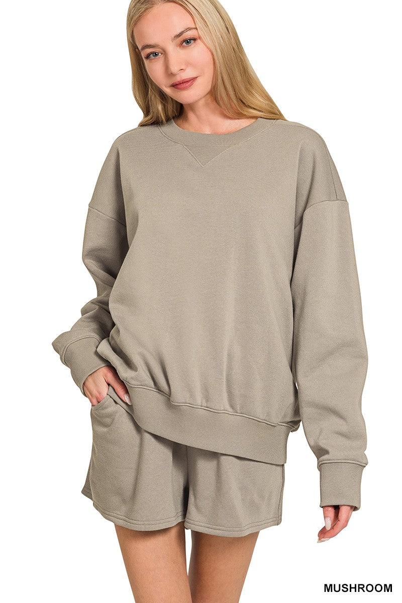 Fleece Long Sleeve Sweatshirts & Shorts Set By Zenana