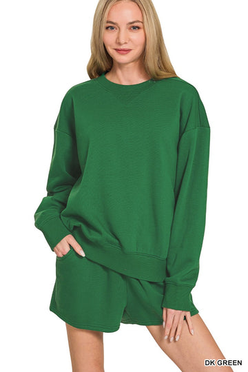 Fleece Long Sleeve Sweatshirts & Shorts Set By Zenana