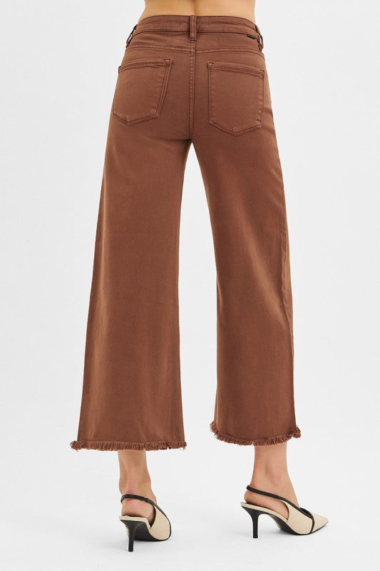 Brown Tummy Control High Rise Crop Wide Pants By RisenBy Risen