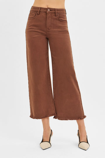 Brown Tummy Control High Rise Crop Wide Pants By RisenBy Risen