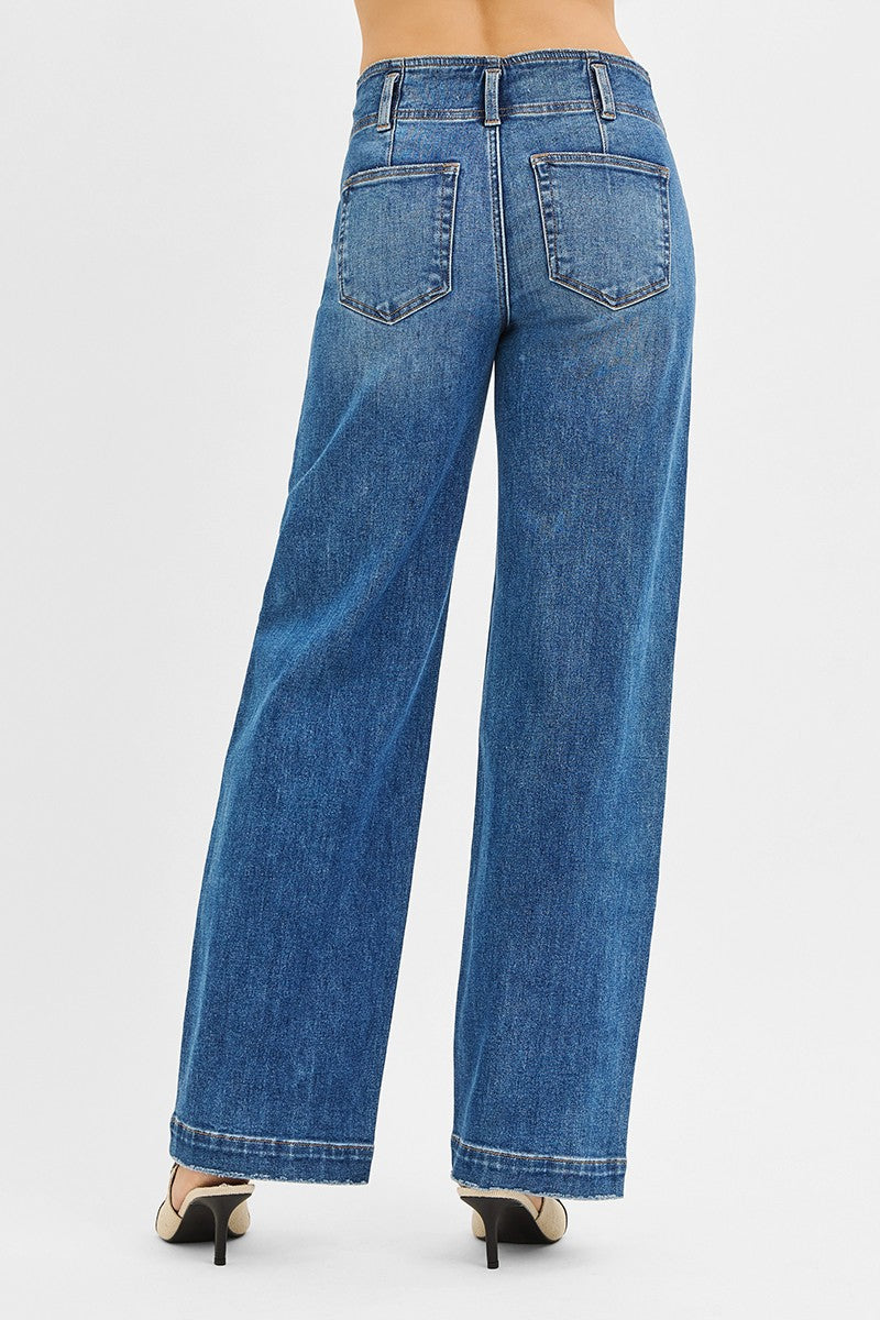 RISEN medium wash wide leg denim for casual everyday outfits