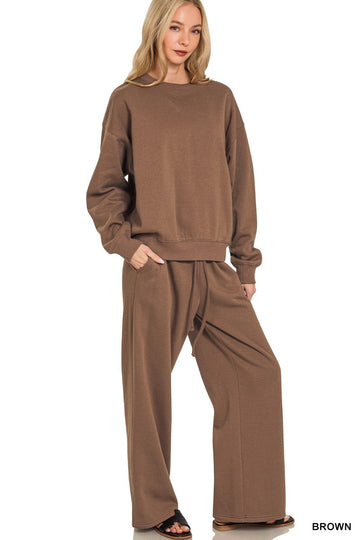 Fleece Long Sleeve Pullover & Sweatpants Set Zenana