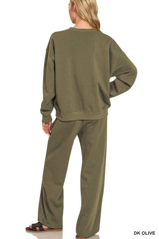 Fleece Long Sleeve Pullover & Sweatpants Set Zenana