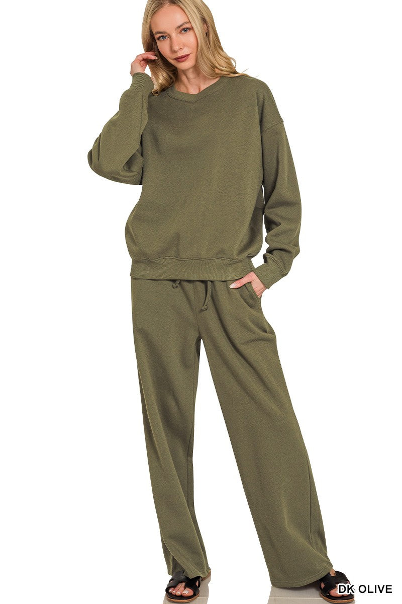 Fleece Long Sleeve Pullover & Sweatpants Set Zenana