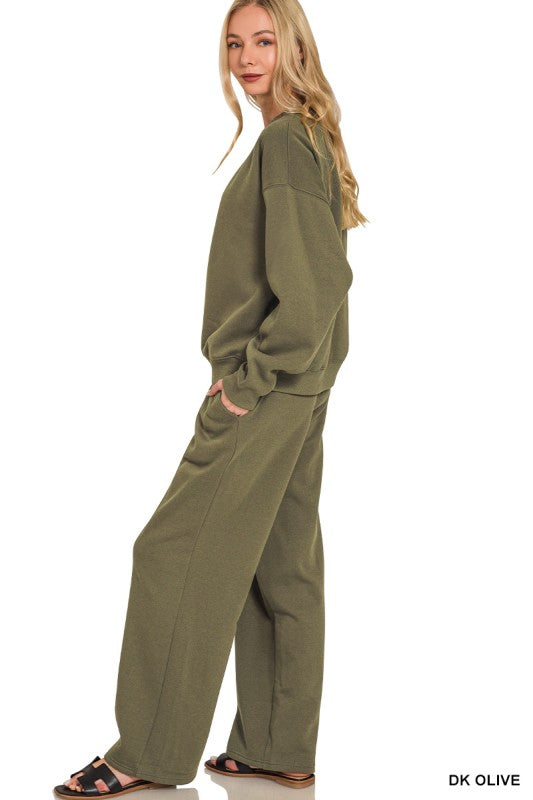 Fleece Long Sleeve Pullover & Sweatpants Set Zenana