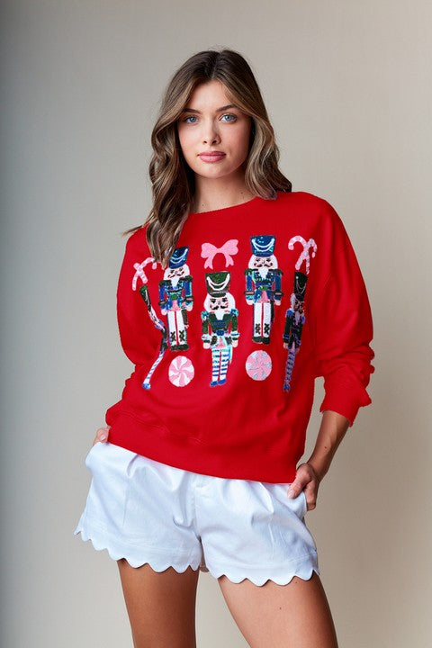 Vibrant Nutcracker Sequin Holiday Sweatshirt By RareRaw