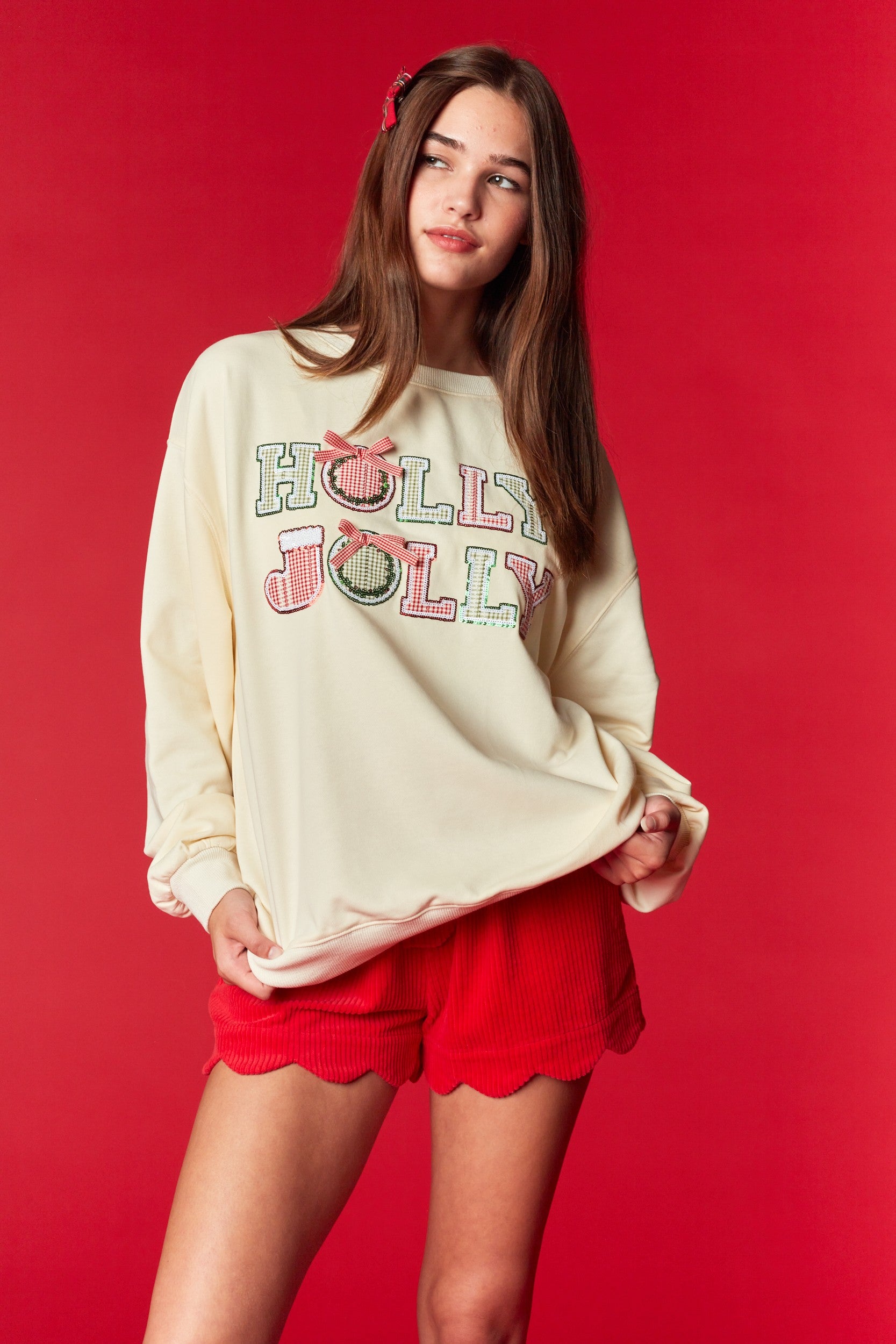 Holly Jolly Embroidered Holiday Sweatshirt