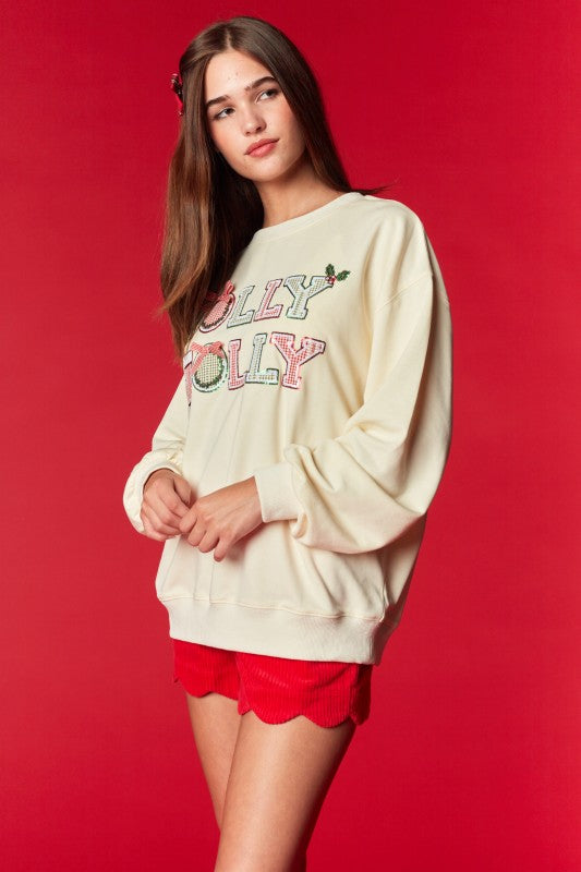 Holly Jolly Embroidered Holiday Sweatshirt