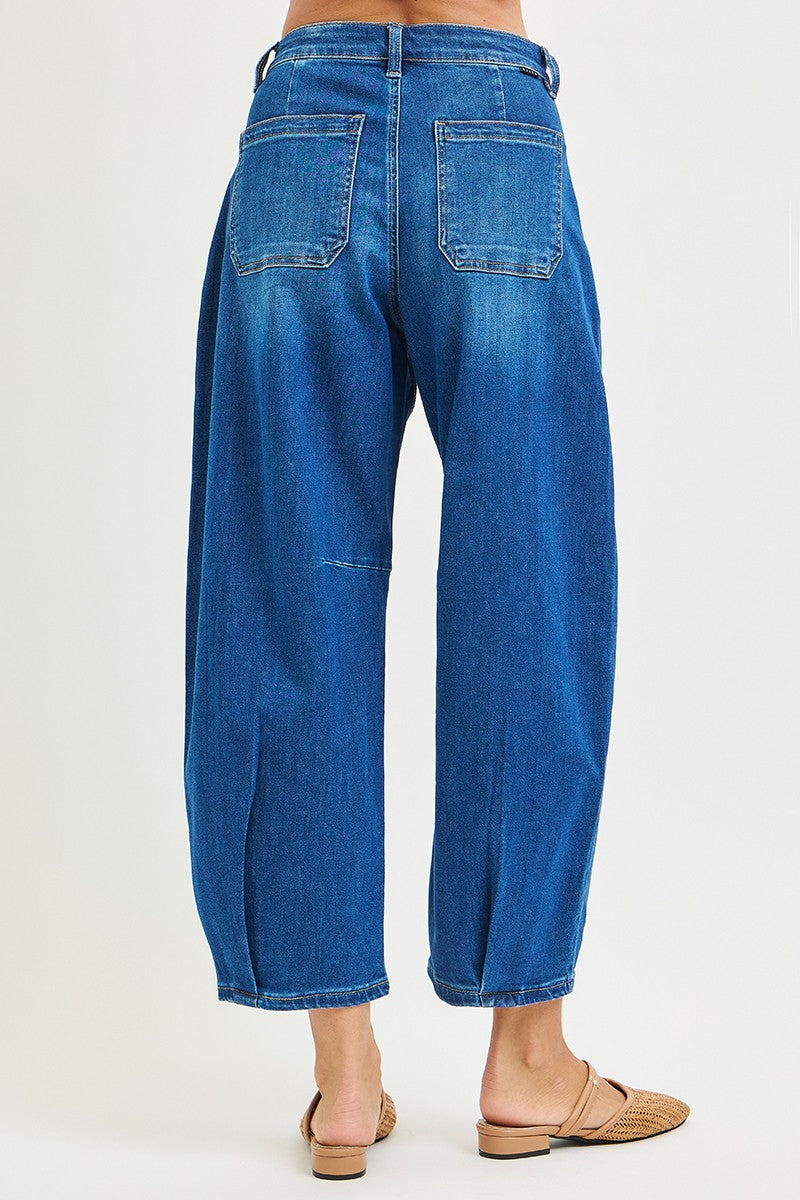 Full Run Dark Wash Slouchy Crop Wide Volume Leg Jeans By Risen