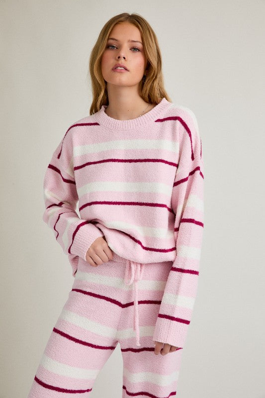 Striped Sweater Top & Wide Leg Sweater Pants