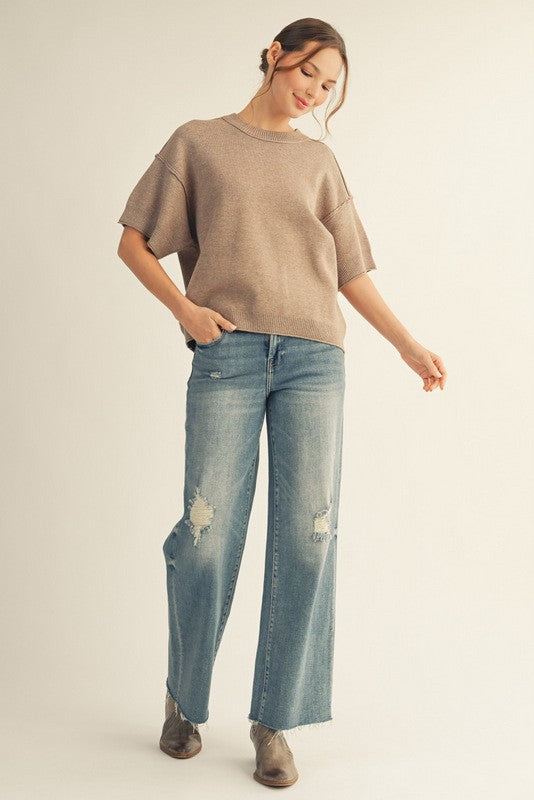 Raw Edge Accent Comfy Sweater Top By Jodifil