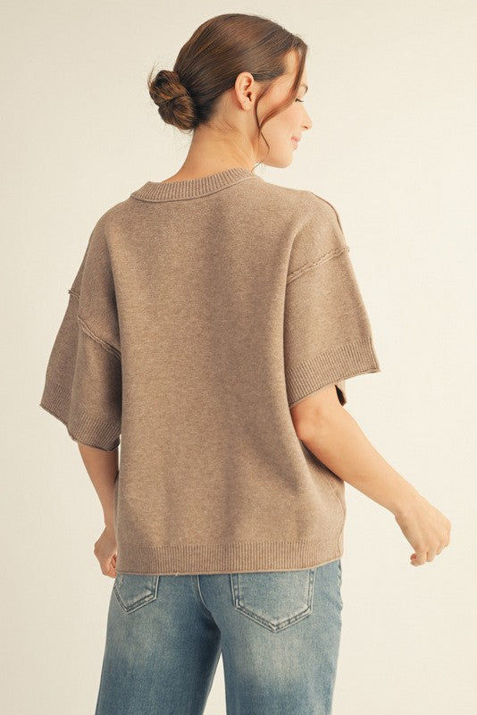 Raw Edge Accent Comfy Sweater Top By Jodifil