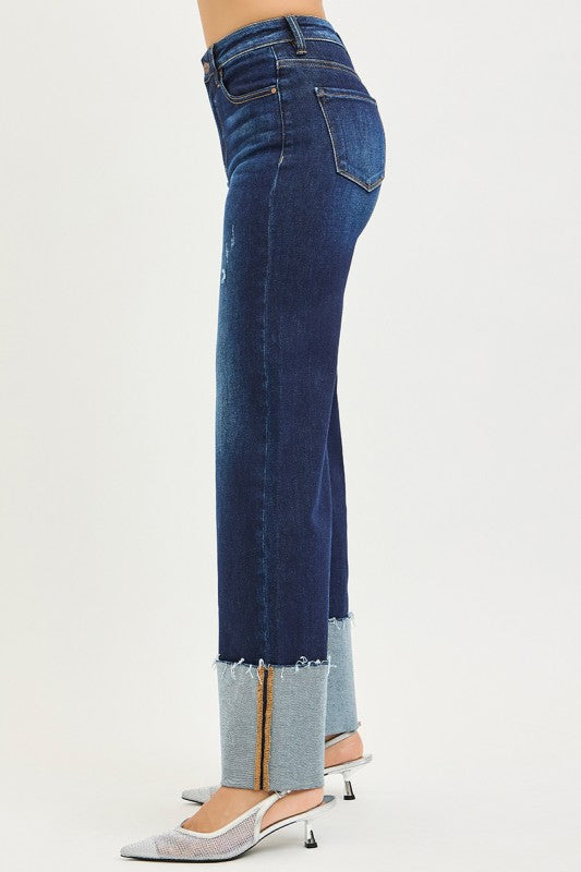 R/D High Rise Ankle Wide Cuffed Jeans By Risen