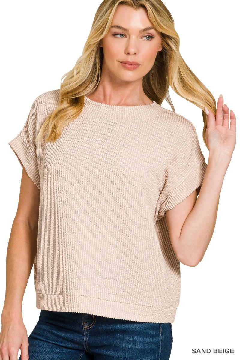 Raised Rib Cap Sleeve Top By Zenana