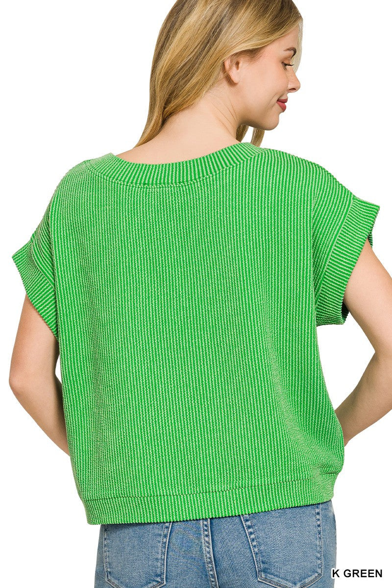 Raised Rib Cap Sleeve Top By Zenana