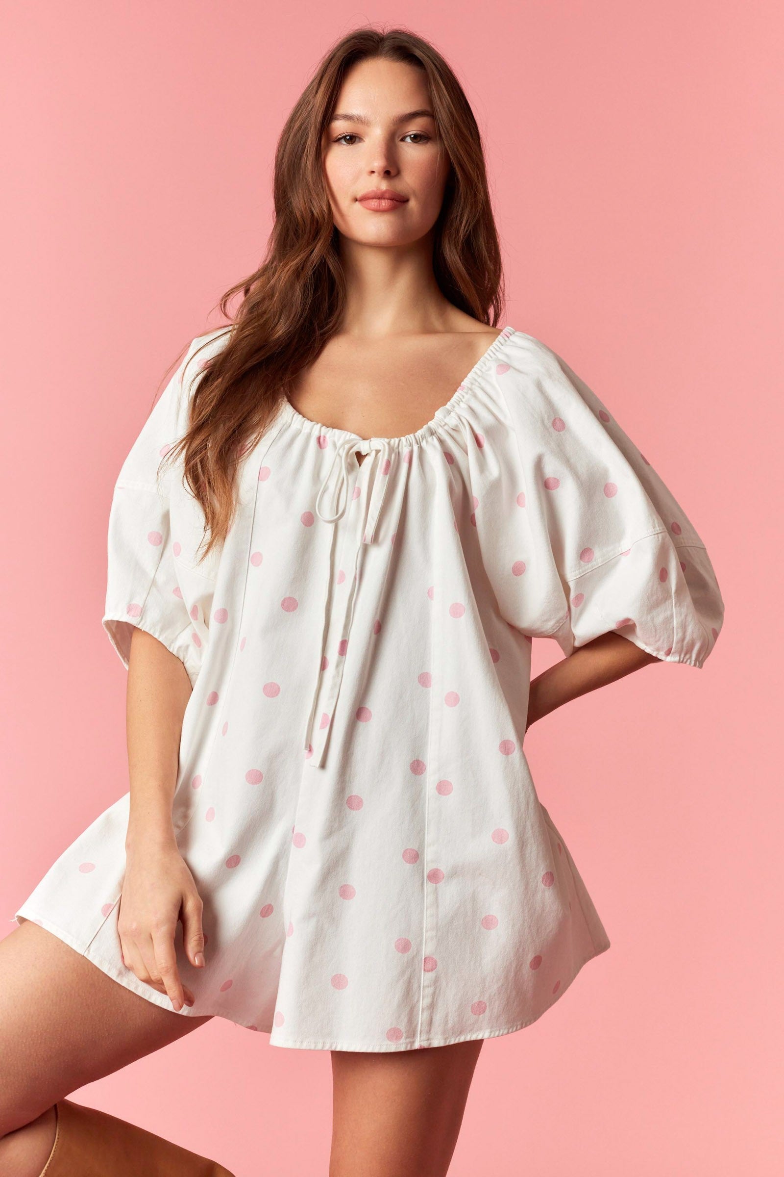 Strawberry Milk Dot Romper By Peach Love California- RUNS BIG