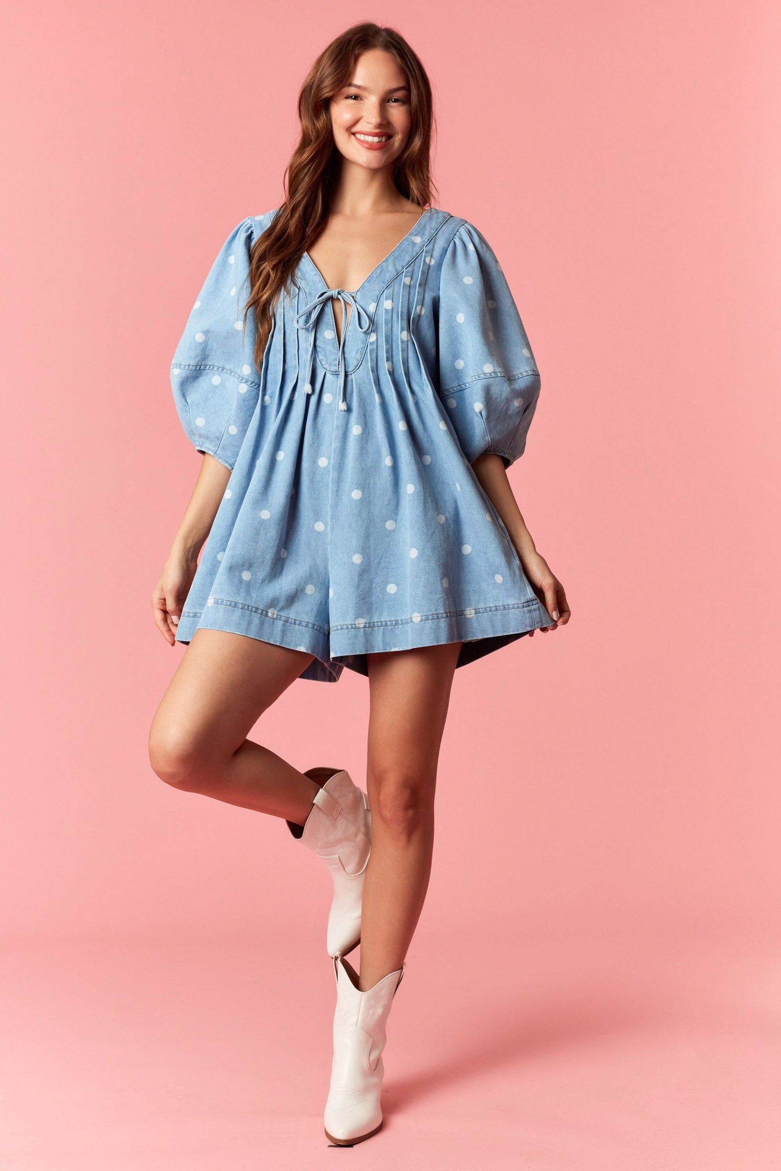 Blue Skies Polka Romper By Peach Love California