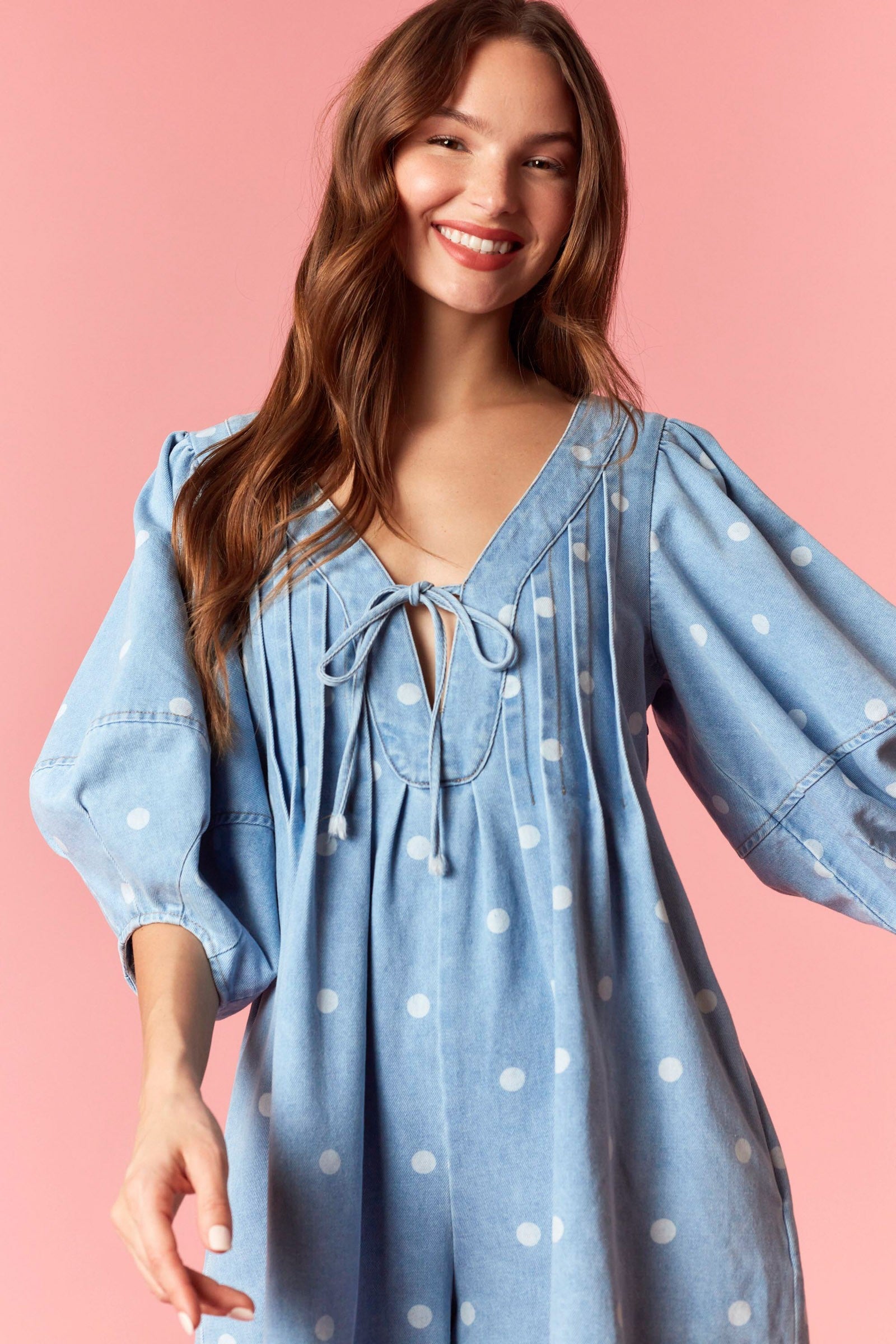 Blue Skies Polka Romper By Peach Love California